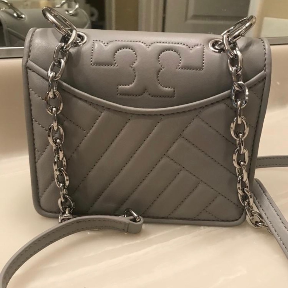 Tory Burch MINI ALEXA Quilted Crossbody Gray Color